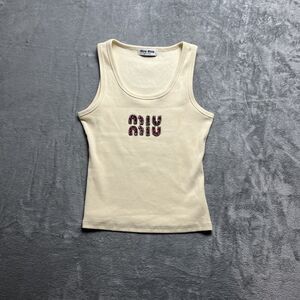 Miu Miu Ribbed Jersey Top Never Worn Off White Cream Large